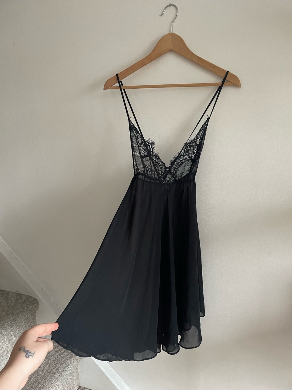 🦋3/$50 Babydoll Dark Romantic Feminine Black Luxury Lace Slip Chemise XS